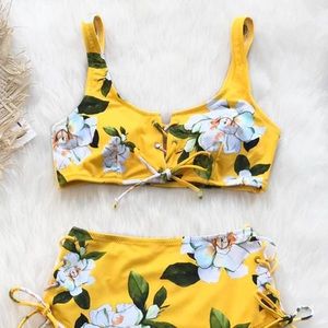 Cupshe Yellow Floral High Waisted Bikini